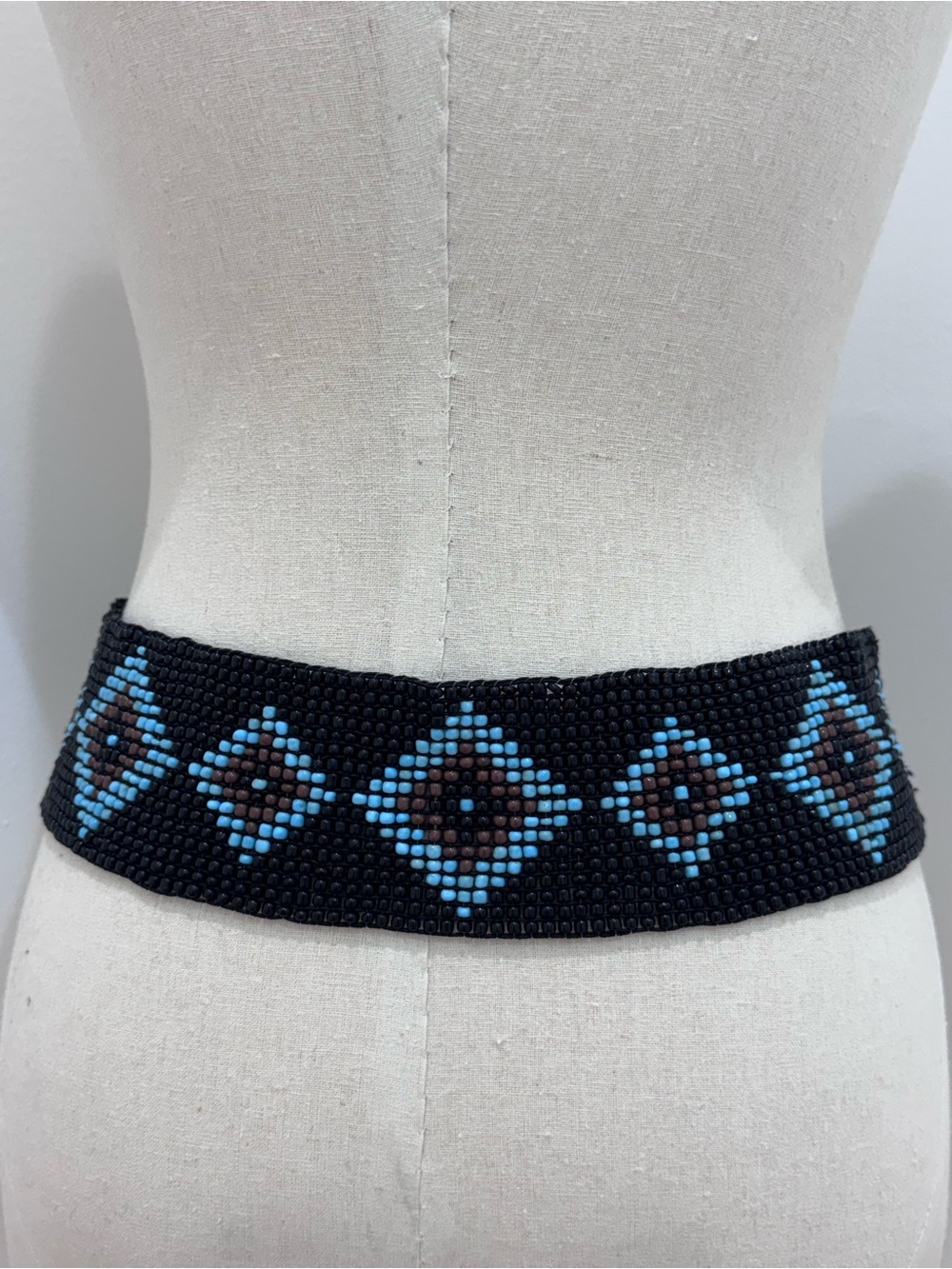 Black Turquoise Brown geometric southwestern style beaded stretch belt OS boho